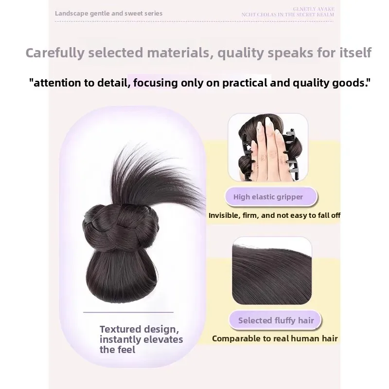 شعر مستعار كسول للنساء مع مخلب شعر، شعر صناعي، ريش الدجاج، رأس برعم الزهور، حزمة شعر وهمية، ذيل من الألياف الآسيوية #3