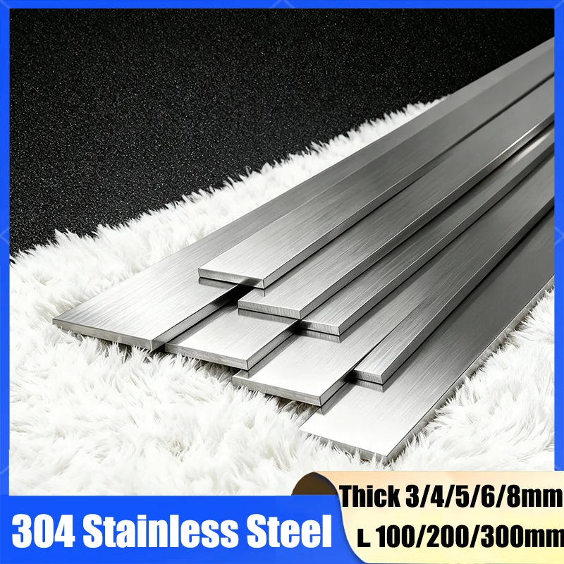 1Pcs Thickness 3/4/5/6/8mm 304 Stainless Steel Flat Bar Plate Rod Length 100/200/300mm Width 10/15/20/25/30/40/50/60/80mm