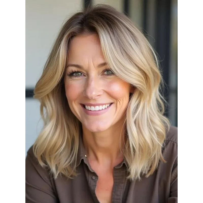 Short Haircut Bob Wavy Ash Brown Golden brown Lace Front 100% Human Hair Wigs