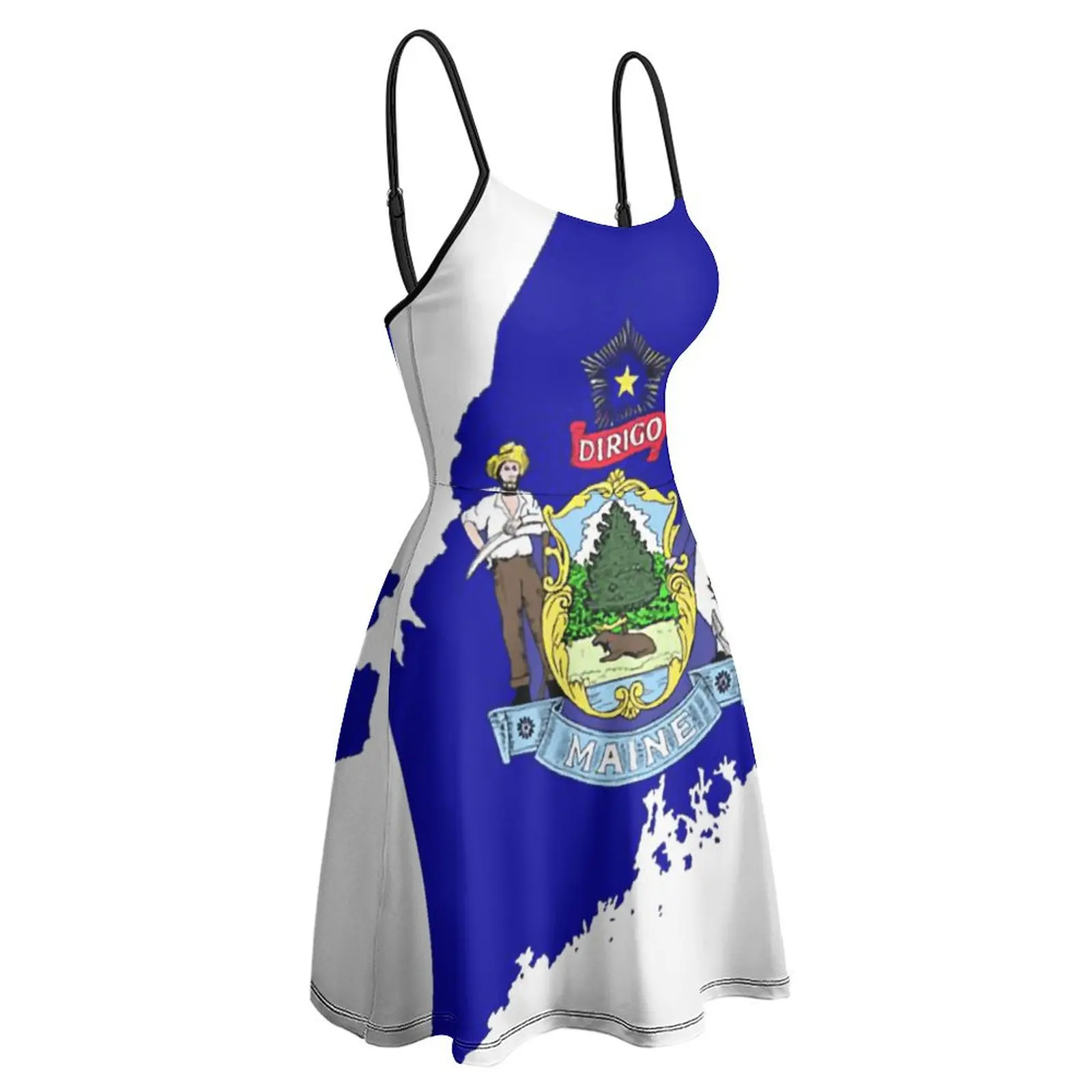 

Maine Flag Map Creative Exotic Woman's Clothing Women's Sling Dress Nerd Parties Suspender Dress