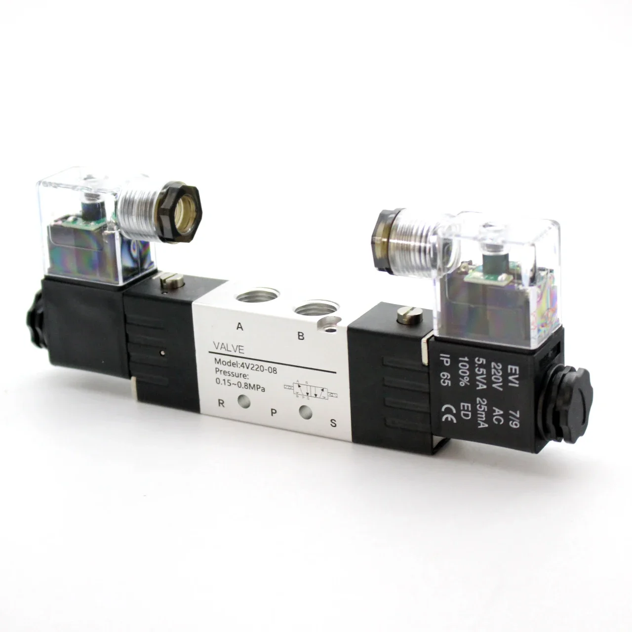 High Quality Solenoid Valve 220V Pneumatic 4V220-08 Air 5 way 2 Position 1/4" Coil Alloy Internal DC 12V  DC 24V AC110V