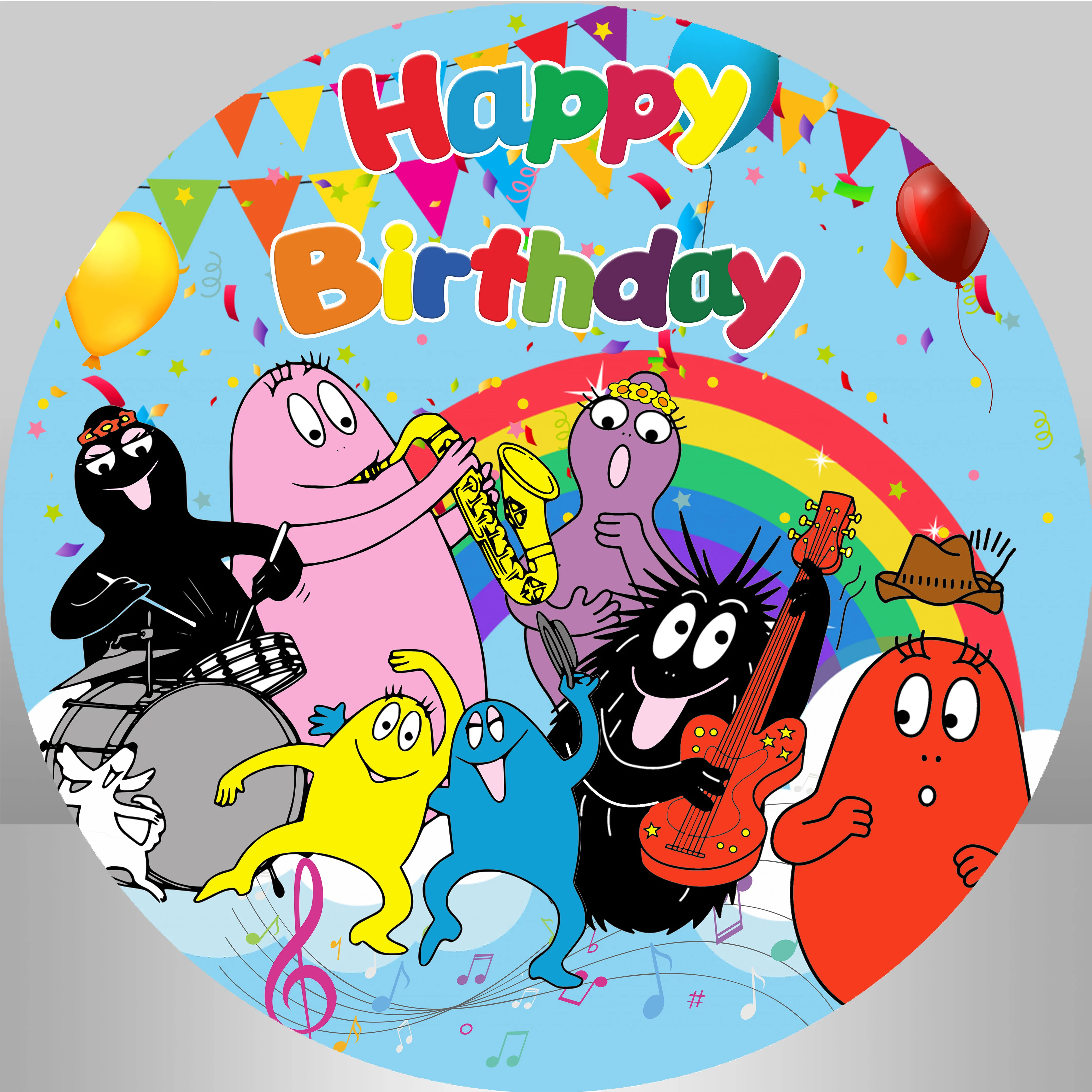 Barbapapa Birthday Elastic Round Backdrop Baby Shower Rainbow Balloon Background Three Cylinders Background Circle Columns Cover