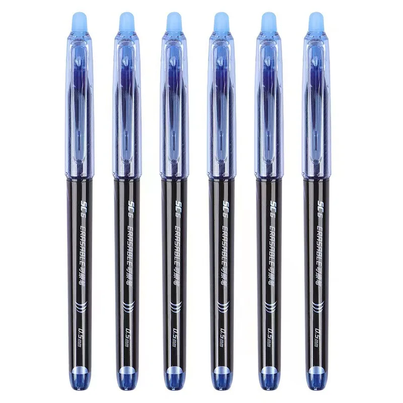 Löschbarer Gelstift für die Grundschule, 6er-Pack, Klasse 3, Klasse 4, Klasse 5, Klasse 0,5, Nachfüllung, schwarzer Kristall, blauer löschbarer Stift, Glasstift