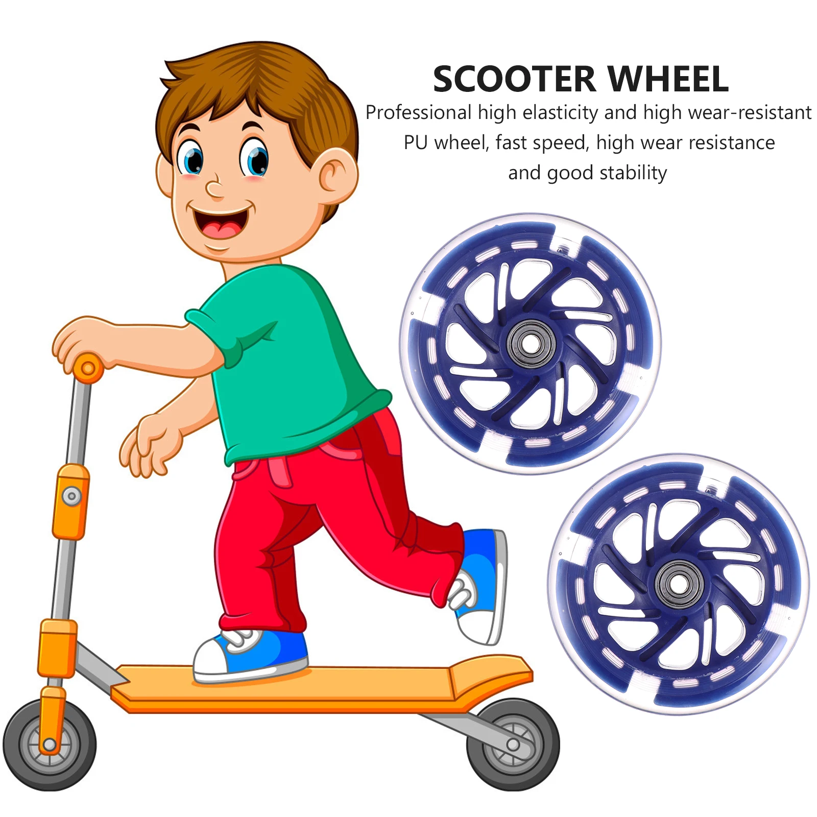 

2pcs Scooter Wheels PU Electric High Elastic Light Up Replacement Parts for Roads Squares Concrete Resistance Long