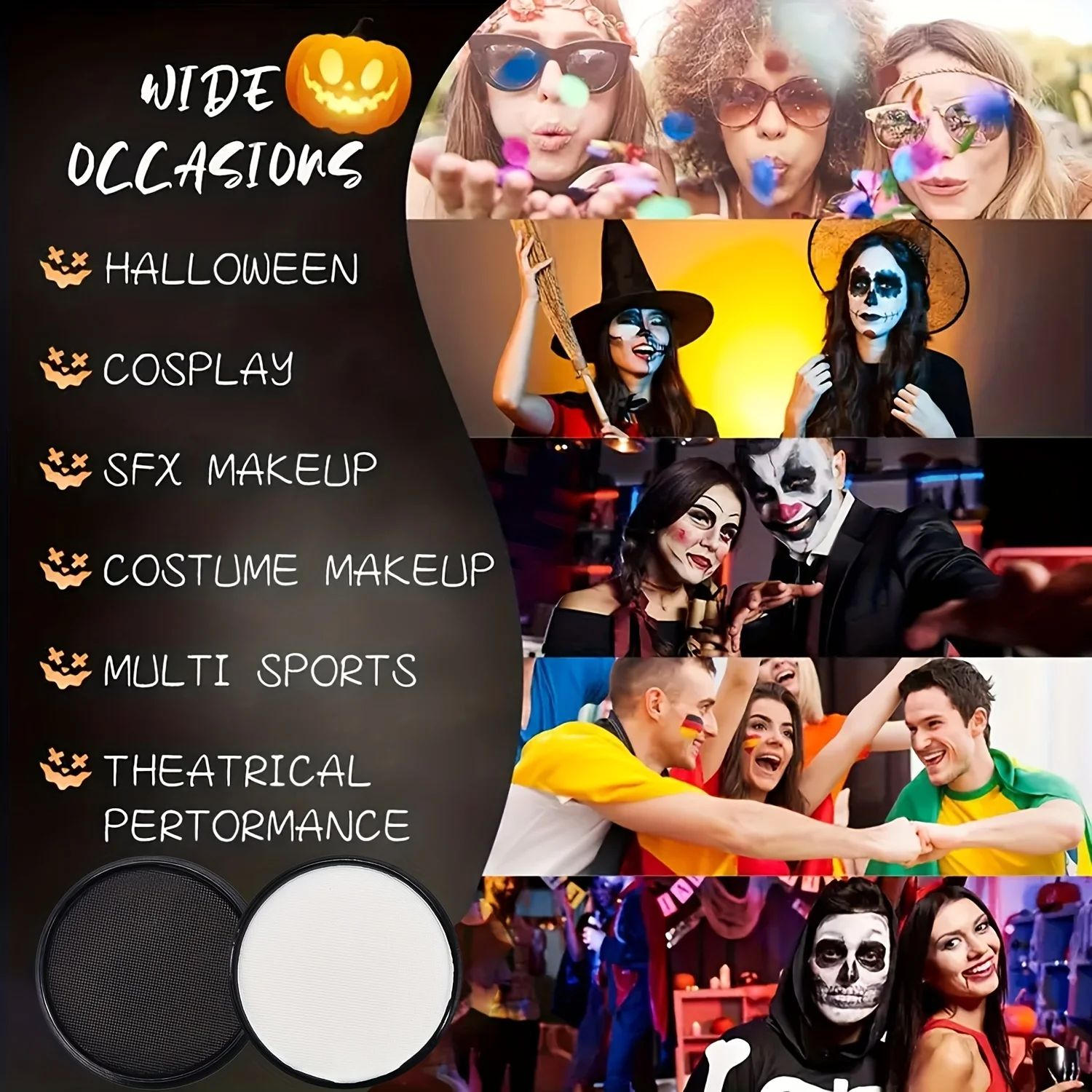 Black And White Washable Water-Soluble Face And Body Paint,for Christmas,Halloween,Cosplay,Stage And Screen Performances Parties