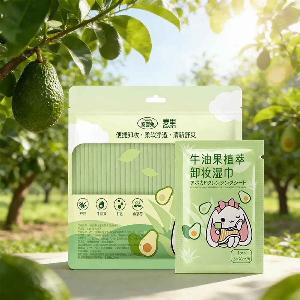 1/2/3Pack Travel Size Avocado Facial Cleansing Wipes Infused with Natural Avocado & Aloe for Soothing Care, Powerful Yet Gentle