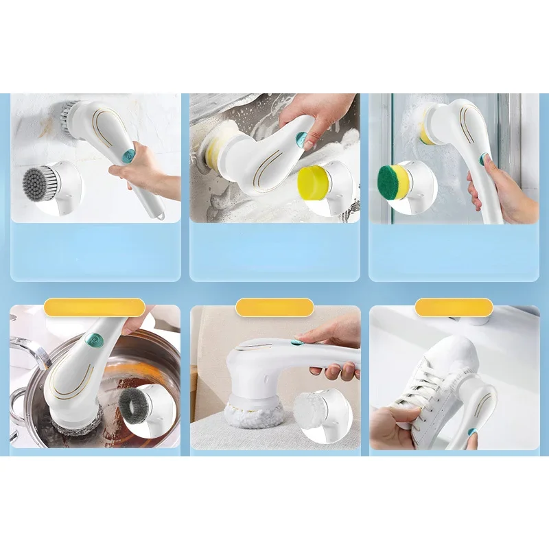 5-in-1Multifunctional Electric Cleaning Brush USB Charging Bathroom Wash Brush Kitchen Cleaning Tool Dishwashing Brush Bathtub
