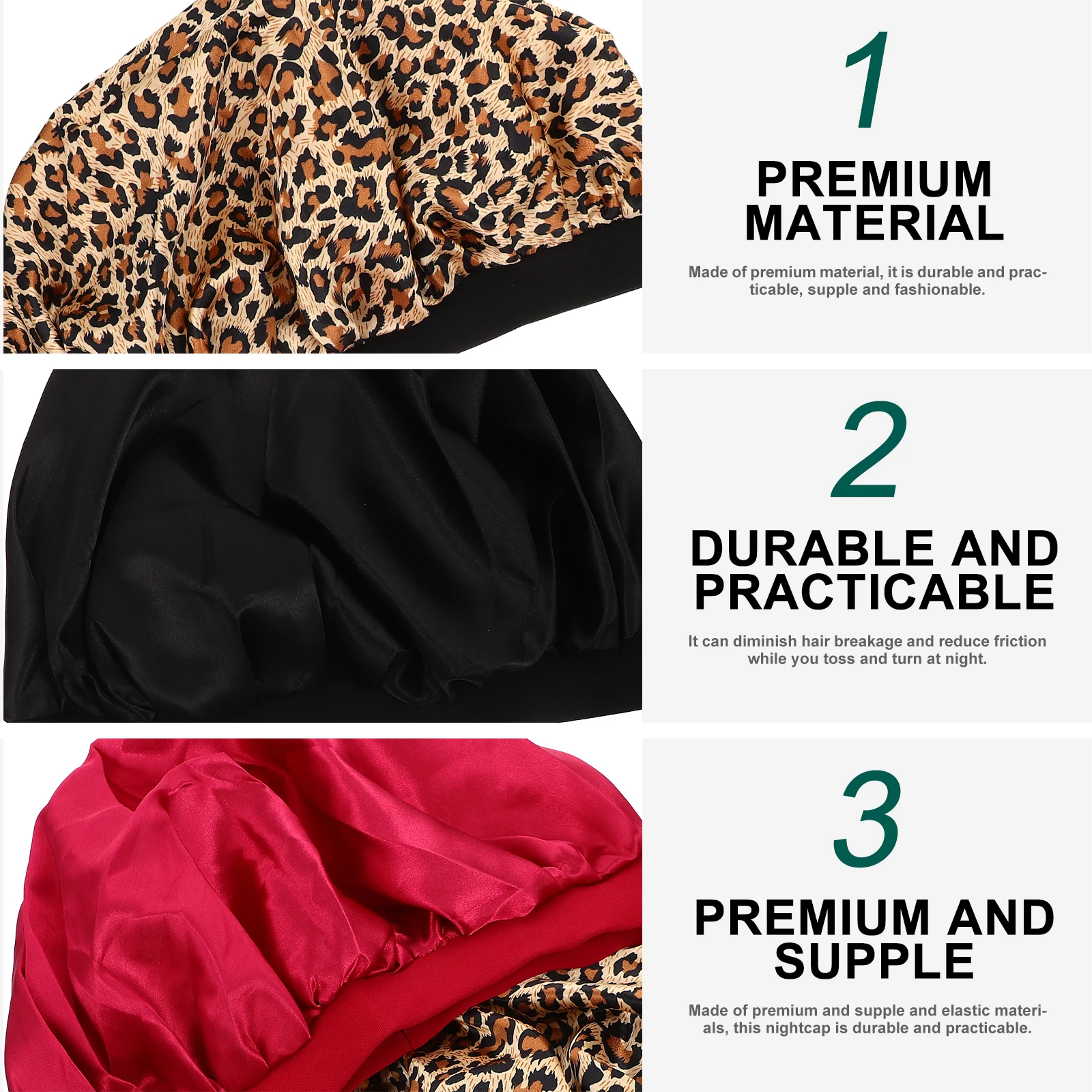 

3 Pcs Satin Bonnet for Sleeping Adjustable Hair Wrap Household Women Hat
