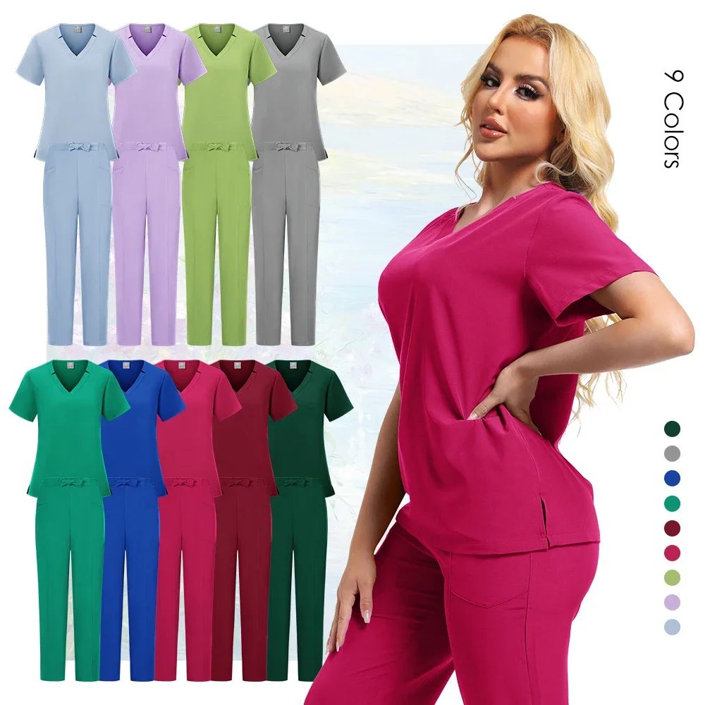 Uniformes médicaux multicolores pour femmes, ensembles de gommages d'hôpital, combinaisons de travail, accessoires d'infirmière, combinaison de chirurgie dentaire, vêtements de travail de laboratoire