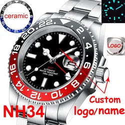 Custom Logo New luxury NH34 Mechanical Wristwatch Stainless Steel GMT Watch  Sapphire Glass Top Brand Men Watches reloj hombre