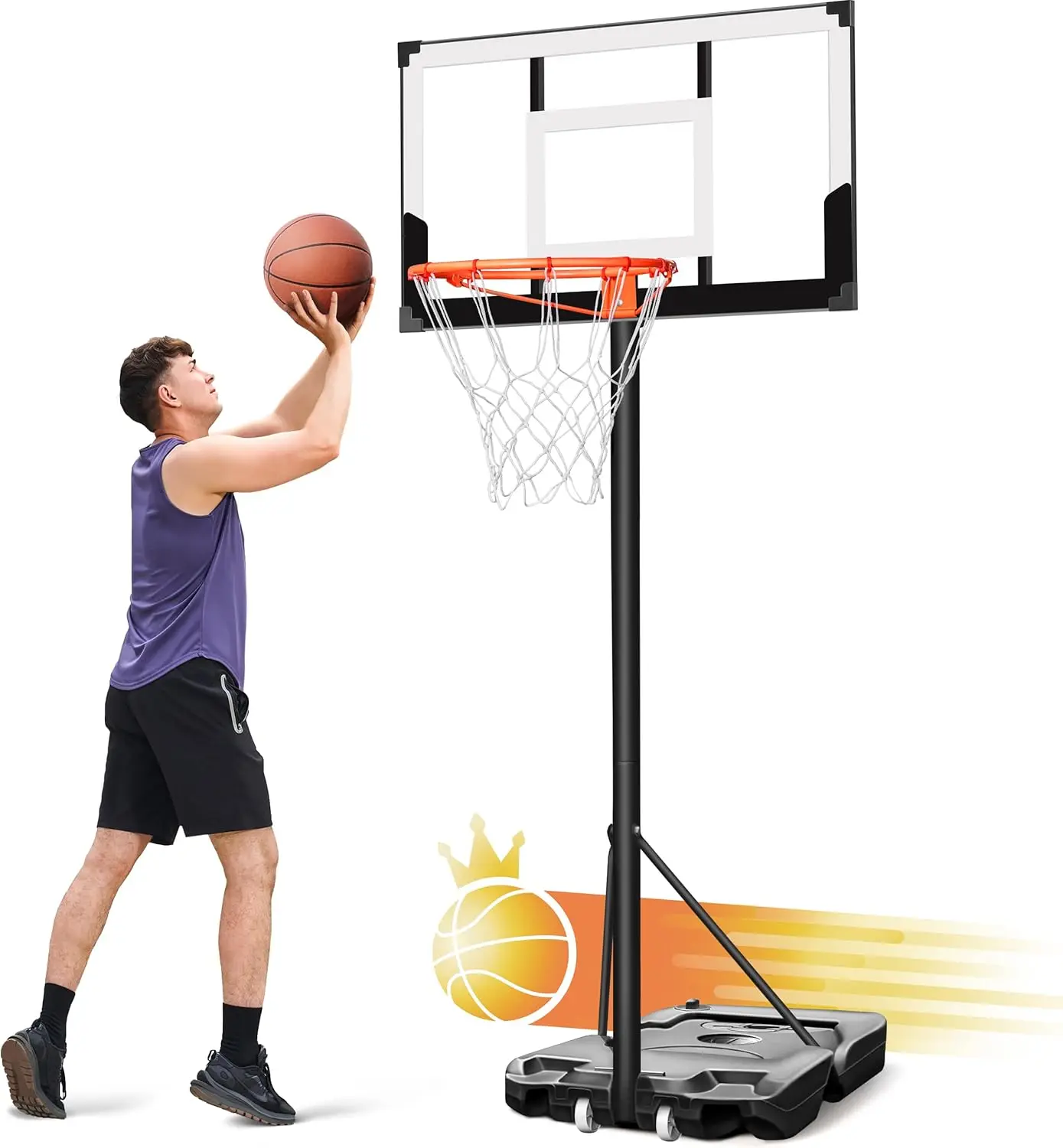

Adjustable Basketball Hoop 3.3-10FT, 40" Shatterproof Backboard, Portable for Kids Teens Adults