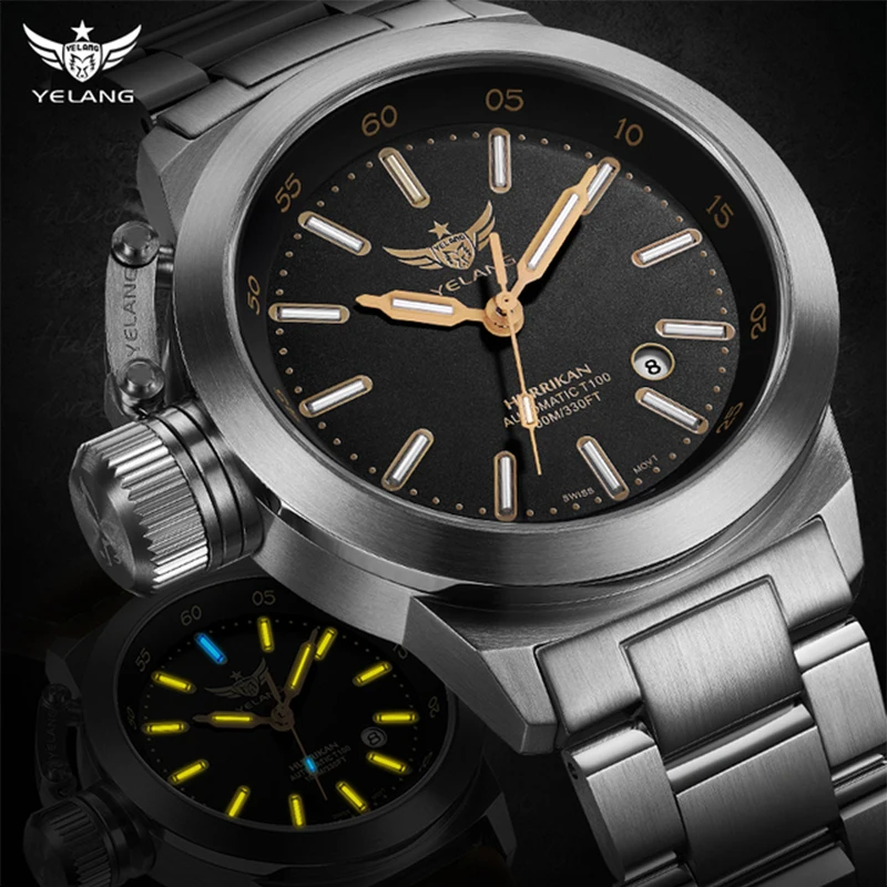 

YELANG 2024 Men H3 T100 Self Luminous Watch Swim Diver Automatic Mechanical Wristwatch 100M Waterproof Sapphire Crystal V1022