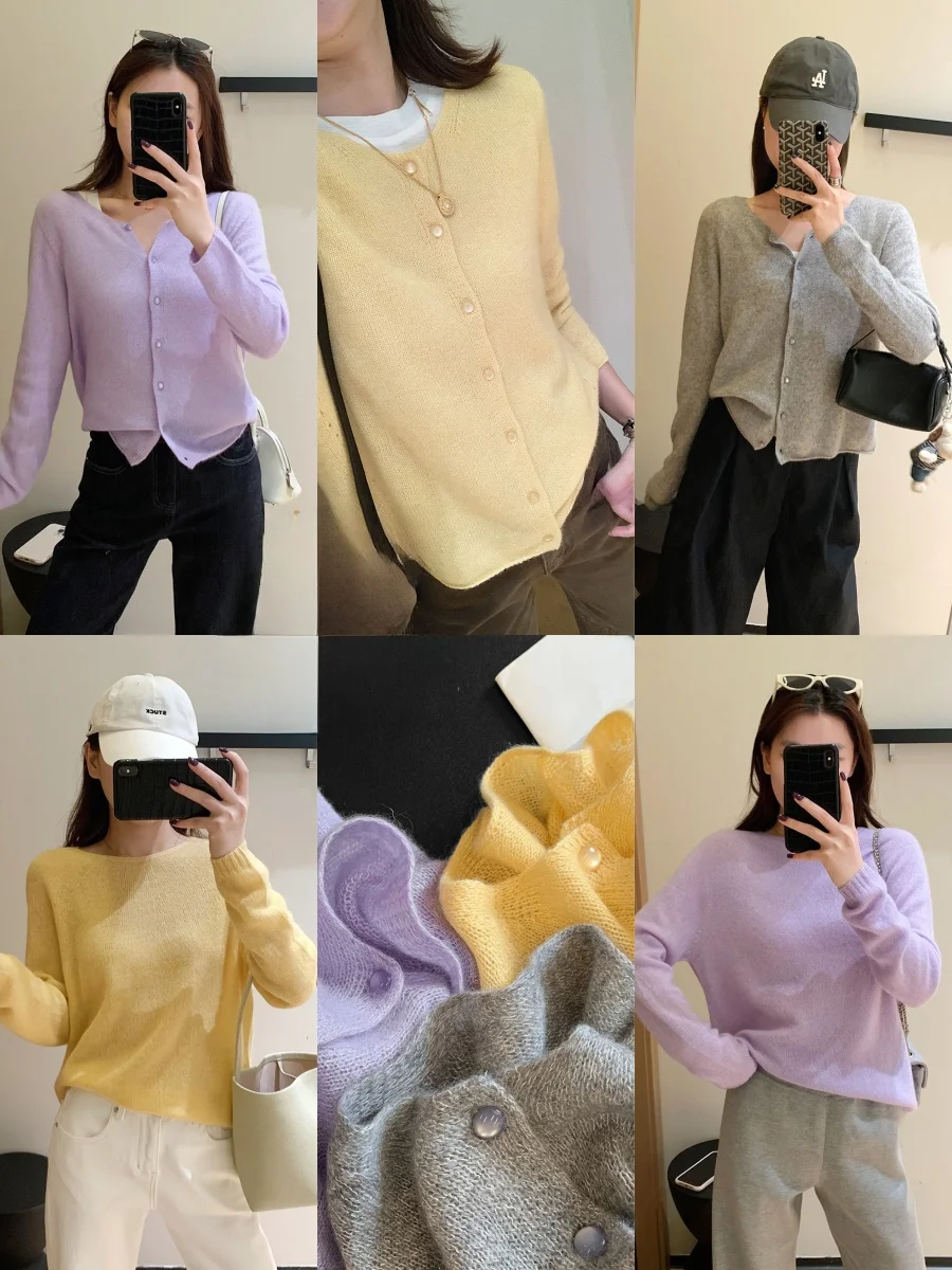 

Двойная версия ленивого вязаного открытого кардигана Camere, свободный удобный Sl интегрированный дизайн, корейский женский свитер