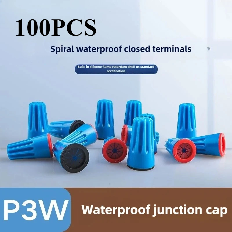 

100 шт. водонепроницаемых клеммных колпачков P3WP4W, закрытые клеммы для обжима, сертификация по стандарту США, со встроенной силиконовой спиралью