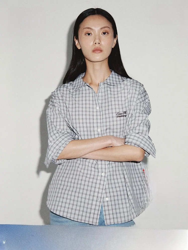 

Женская хлопковая рубашка H&M с длинным рукавом, круглым вырезом, на пуговицах, для офиса, повседневная, элегантная