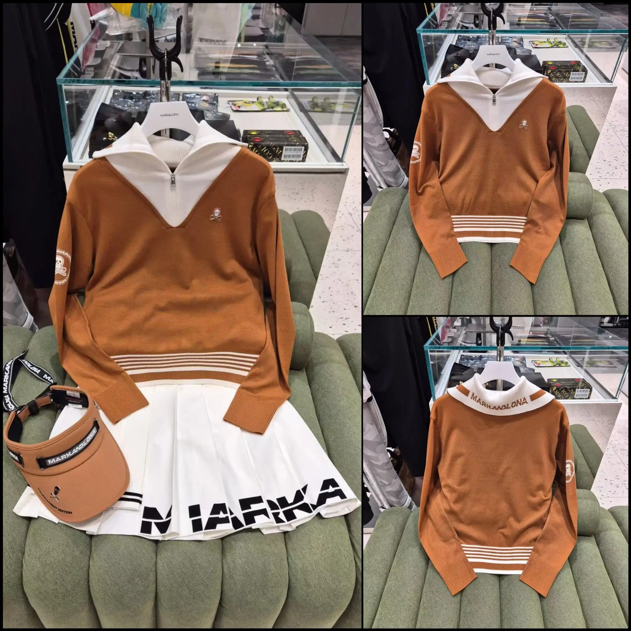 

Women's New Golf Apparel: Zipper Collar Contrast-Color Knit Sweater