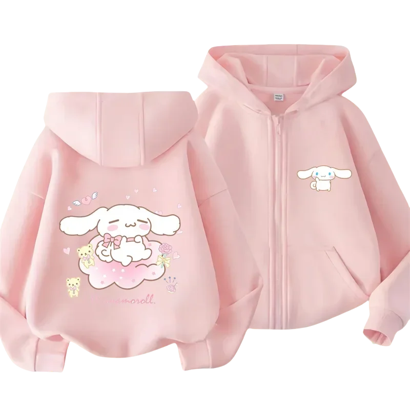 Cinnamoroll Kids Zipper Hoodie Cartoon Print Autumn/Winter Long-sleeved Sweatshirt Casual Top For Boy And Girl Outdoor Jackets