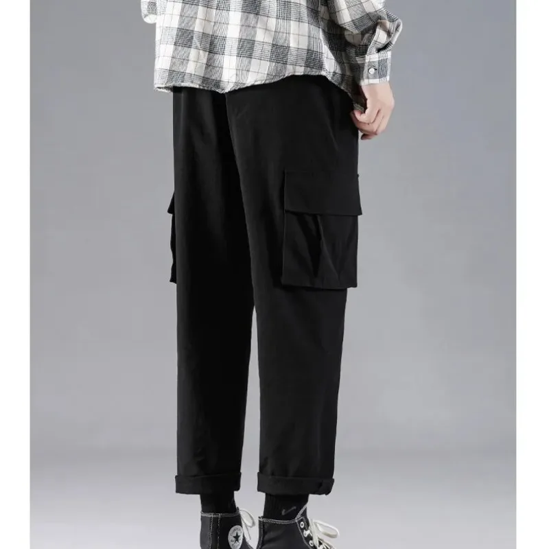 Men's Spring Autumn Drawstring Solid Color Pockets Bandage High Waisted Elastic Casual Sweatpants Trousers Clothing Pants