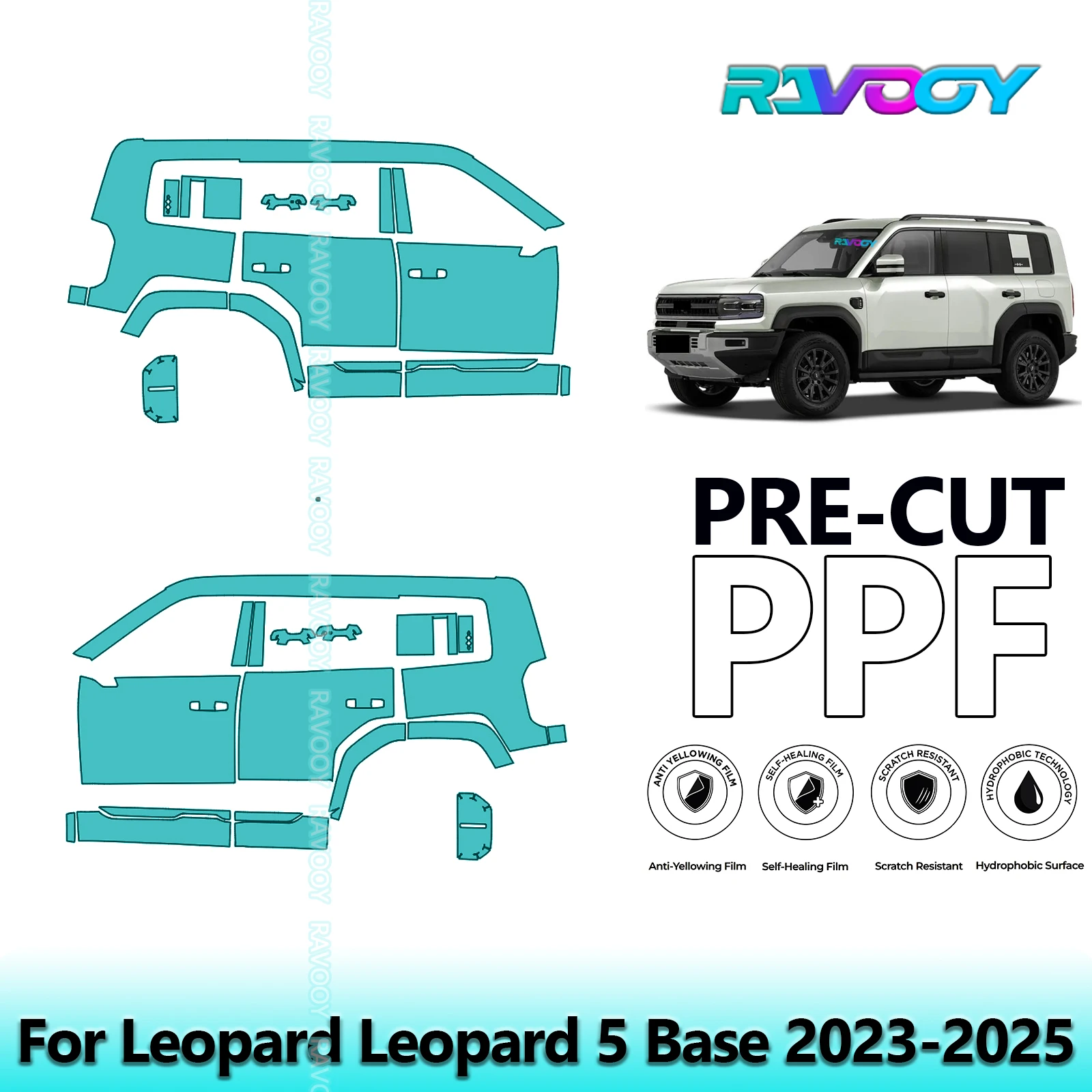 

For Leopard Leopard 5 Base 2023-2025 8.5mil Clear Matte Pre-Cut PPF Door & A/B Pillar Kit TPU Paint Protection Film Set