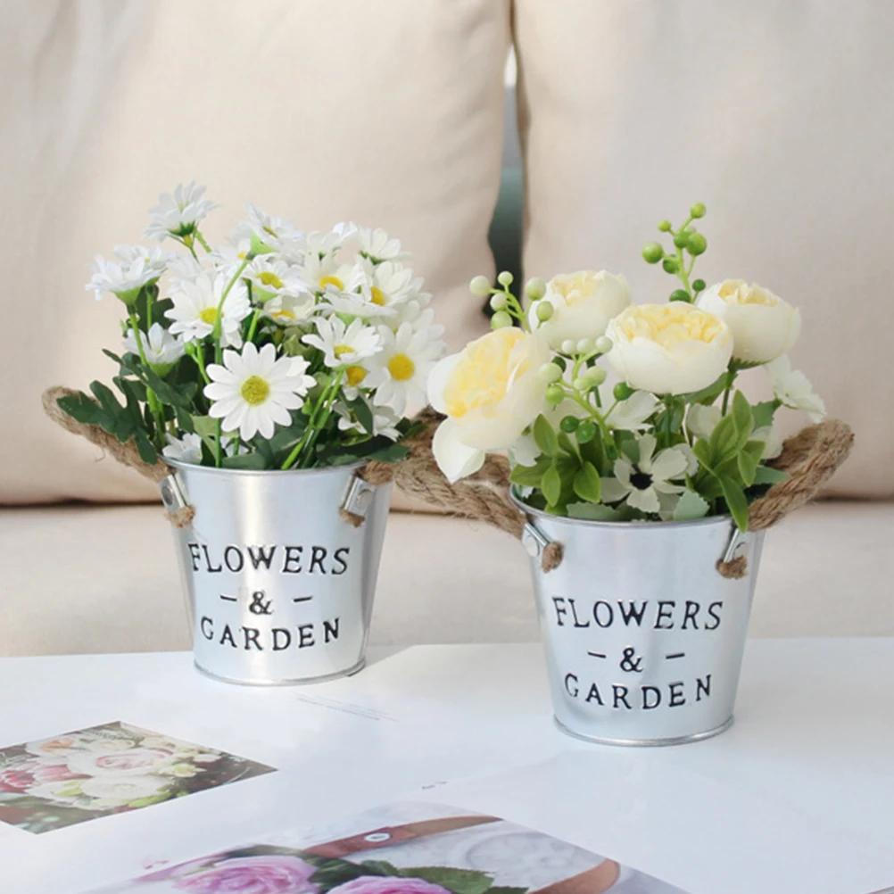 

Tin Flower Pot Iron Bucket Vase Metal Decorative Garden Farmhouse Planter Container