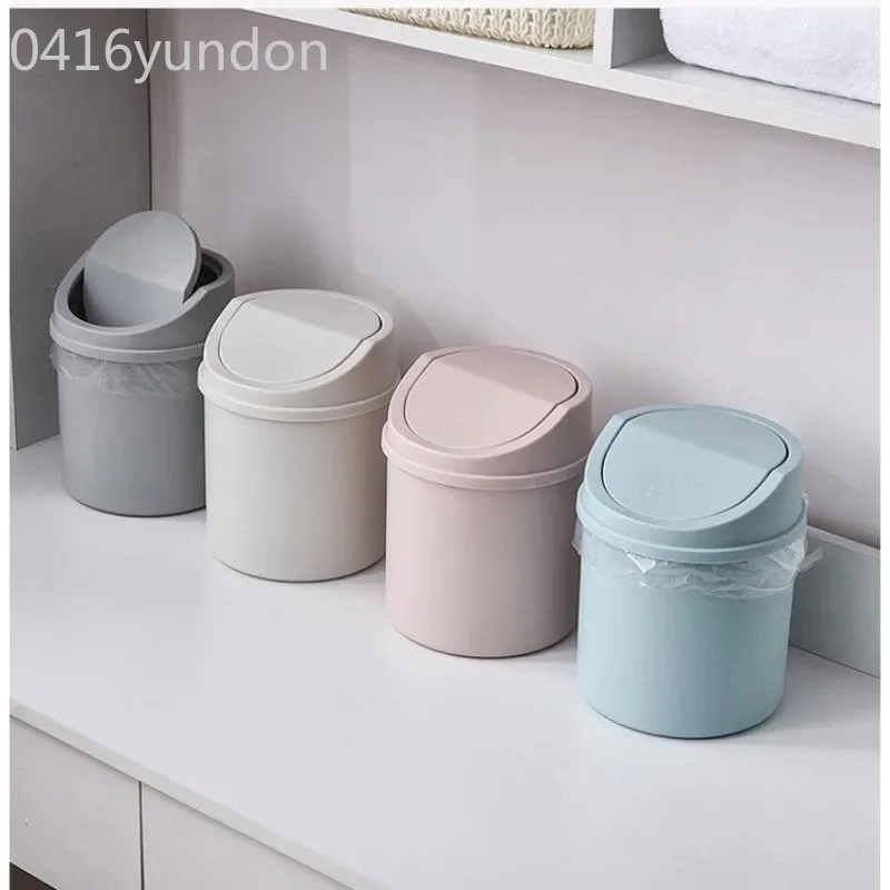 Mini Desktop Bin Small Trash Can Tube with Cover Bedroom Trash Can Garbage Can Clean Workspace Storage Box Home Desk