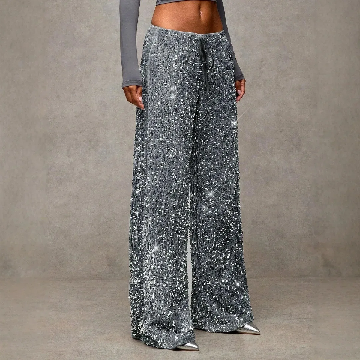 

Sparkle Sequin Wide Leg Pants for Women High Waist Glitter Party Trousers Vintage Women's Pant Y2k Clothes