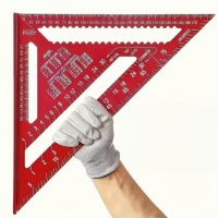 [Precision Ruler] Precision 12-Inch Red Aluminum Alloy Triangle Ruler| Durable Metal Construction, Angle Finder and Metric Scale