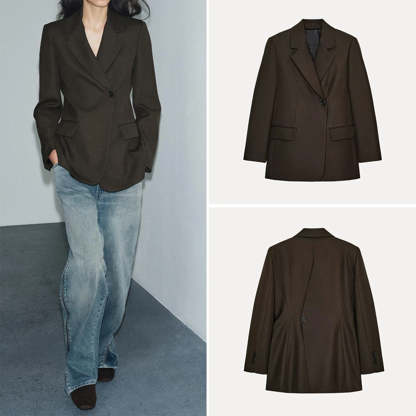 

Ele Faionable Slim Fit Suit Jaet for Women Winter 2025 Z Brand Long Sve Regular Length Flat Collar Daily Wear