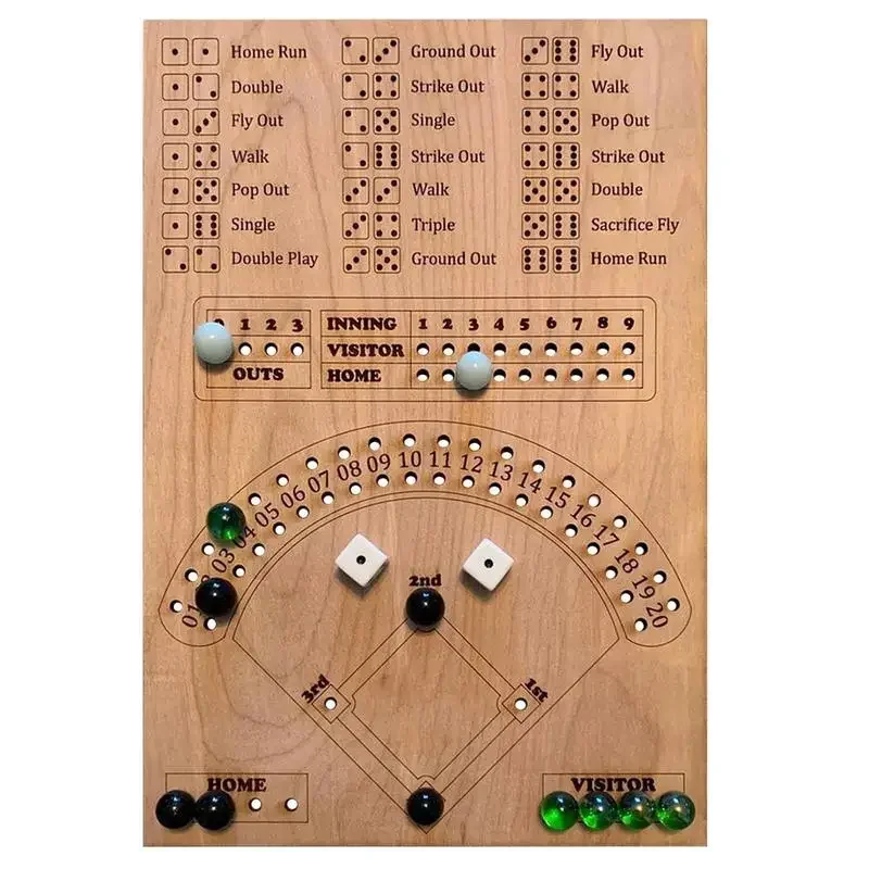 

Baseball Dice Board Game,Wooden Interactive Double Baseball Dice Game,Dice and Marble Board Game, Double Battle Table Game