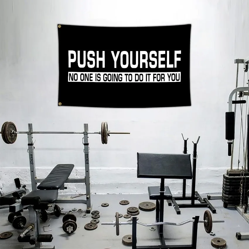 Discipline Motivational Flag 3x5FT Inspirational Gym Banner with Push Yourself Quote for Home Workout Decor