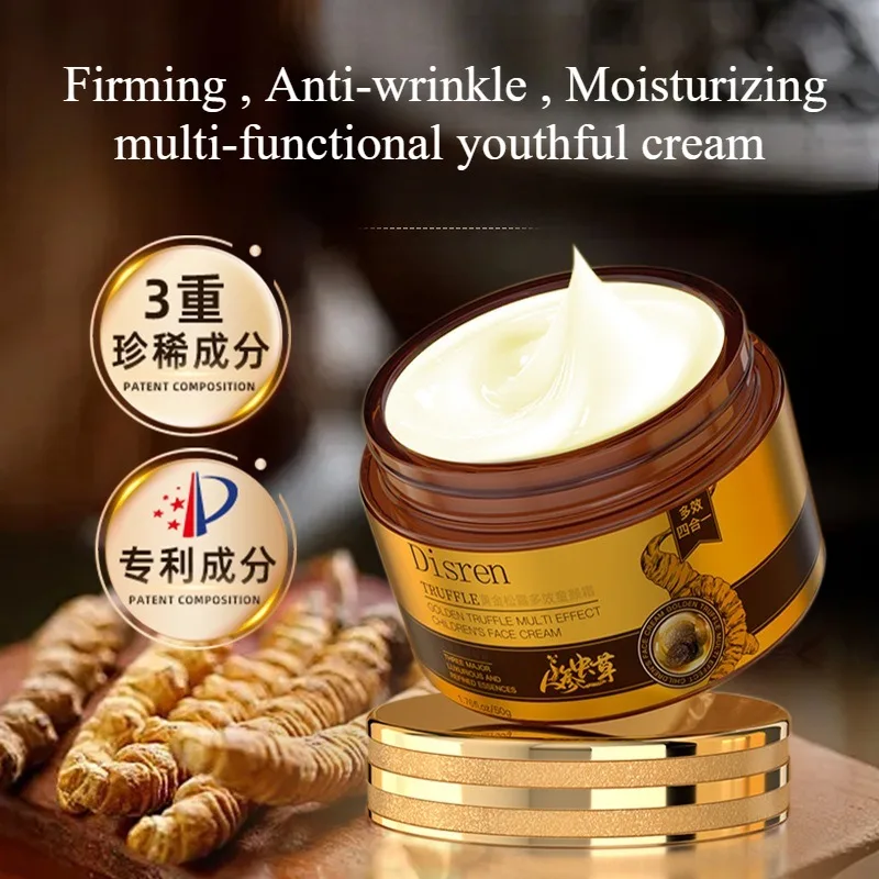 50g Golden Truffle Youthful Face Cream Cordyceps Ginseng Extracts Gentle Moisturizing Balm HydrationTender Skin, Non-Greasy