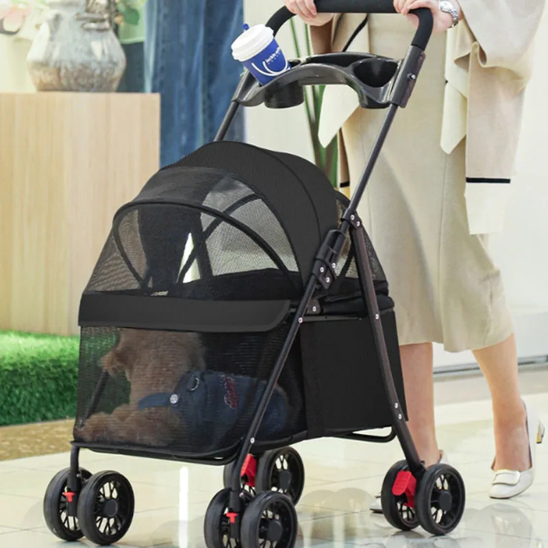 Foldable Pet Stroller Cat Dog Car Cart Puppy Kitten Teddy Cart Lightweight 2 In 1 Pet Stroller For Outdoor Travel Pet Stroller