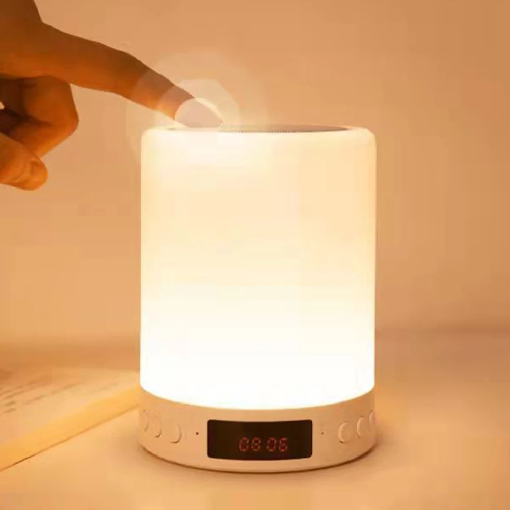 Home Decor Portable Bluetooth-compatible Speaker Night Light Gift Lamp Color Changing Touch Control Alarm Clock Wireless Bedside