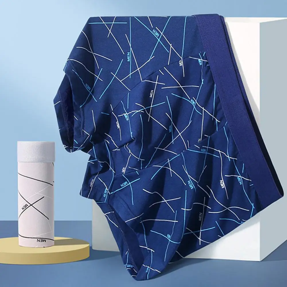 

High Elasticity Boxers Elastic Mid-waist Boxers Men's Elastic Mid-waist Boxer Briefs with Lines Print U-convex Design for Daily