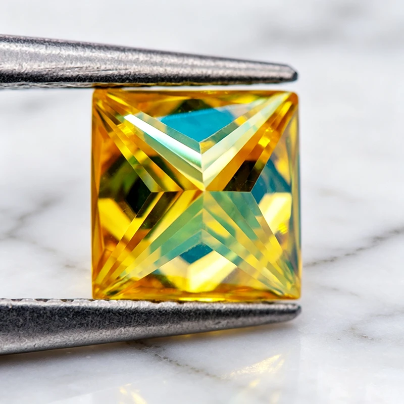 Moissanit-Stein in Prinzessinnenschliff, goldgelbe Farbe, Edelstein für DIY-Ringe, Halsketten, Ohrringe, Hauptmaterialien mit Zertifikat – Detail 6