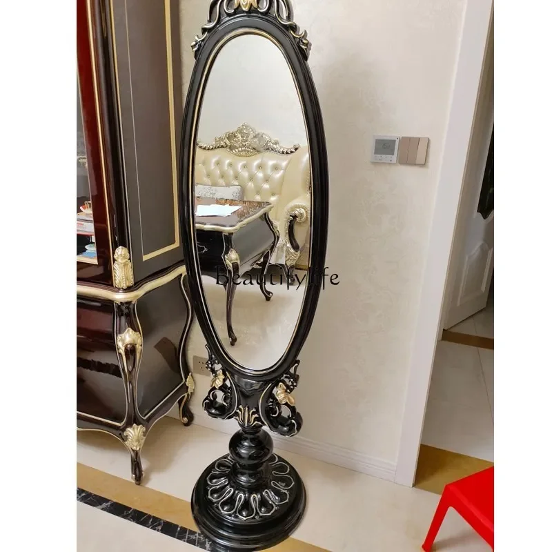 

European classic style dressing mirror cloakroom luxury full solid wood carving flower full body mirror changing mirror