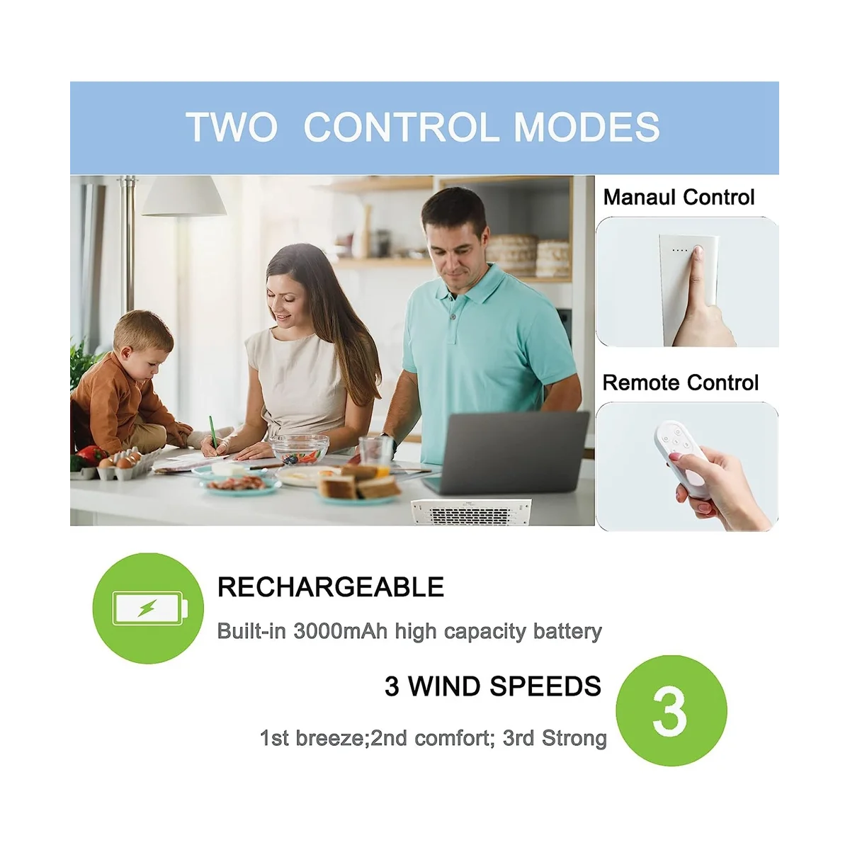 مروحة برجية A14G-Desk، مراوح طاولة صغيرة محمولة تتفجير الهواء البارد، 3 سرعات قابلة للتعديل، مروحة تبريد شخصية هادئة خالية من الشفرة