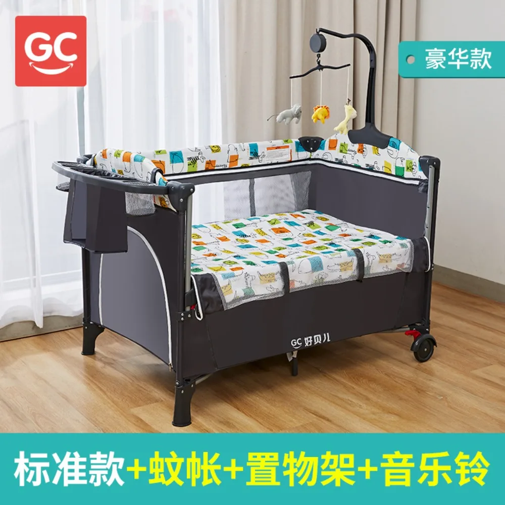 4-in-1 Foldable Baby Crib 0-3 Years Multifunctional Bed with Rocker  Changing Table