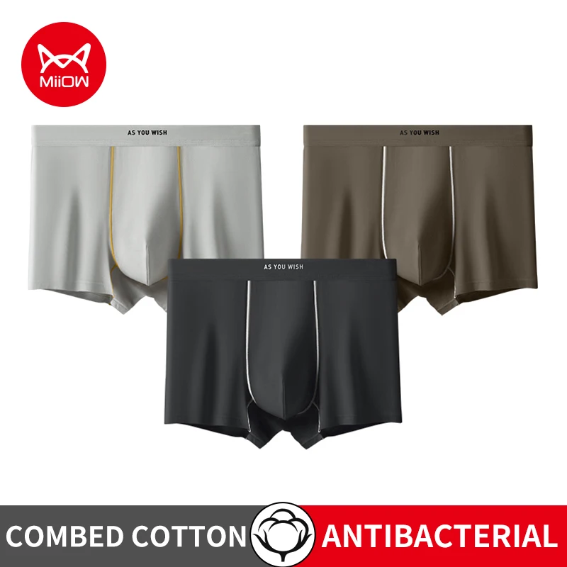 

MiiOW 3Pcs Autumn Winter Cotton Men Underwear Antibacterial Crotch Men's Panties Breathable Skin-friendly Man Underpants Boxers