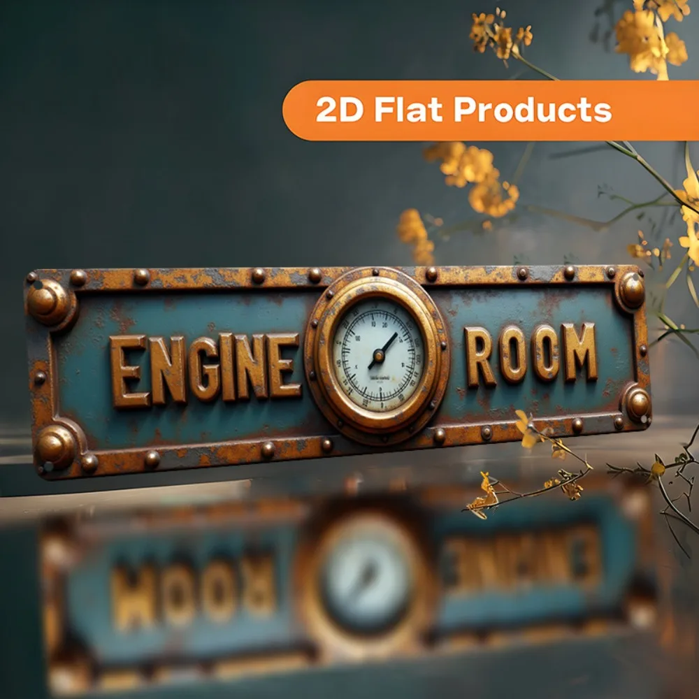 Vintage Metal Sign Engine Room 2D Flat Design Aluminum Plate Wall Decor Indoor Outdoor Hanging Art 3.9x15.7 Inch