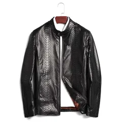 kaisaipiyi Python skin men coat Leather Jacket for Men Autumn Spring male Jacket