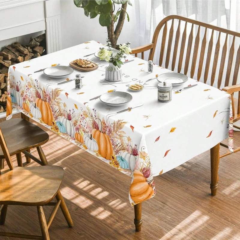 1pc Rectangular Thanksgiving Tablecloth Harvest Season Pumpkin Pattern Tablecloth Suitable for Party Picnic Dinner Decoration