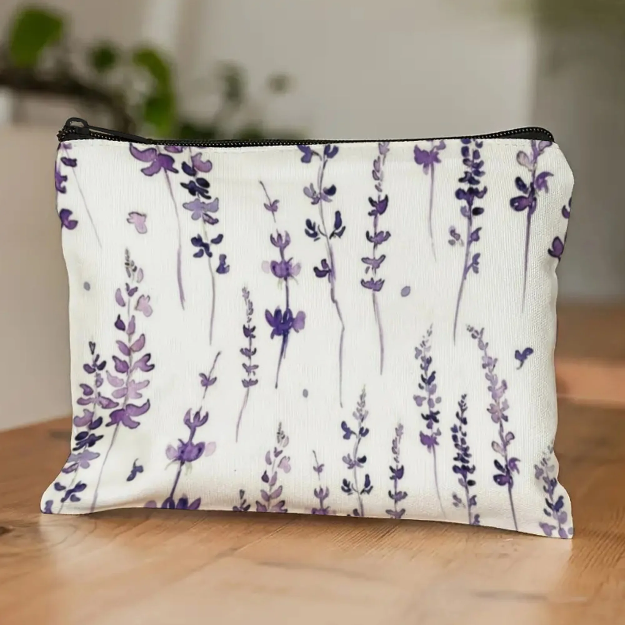 Cosmetic Pouch with Watercolor Lavender Design Soft Purple Wash & Brushstroke Blooms Graceful-Nature Travel & Vanity Organizer