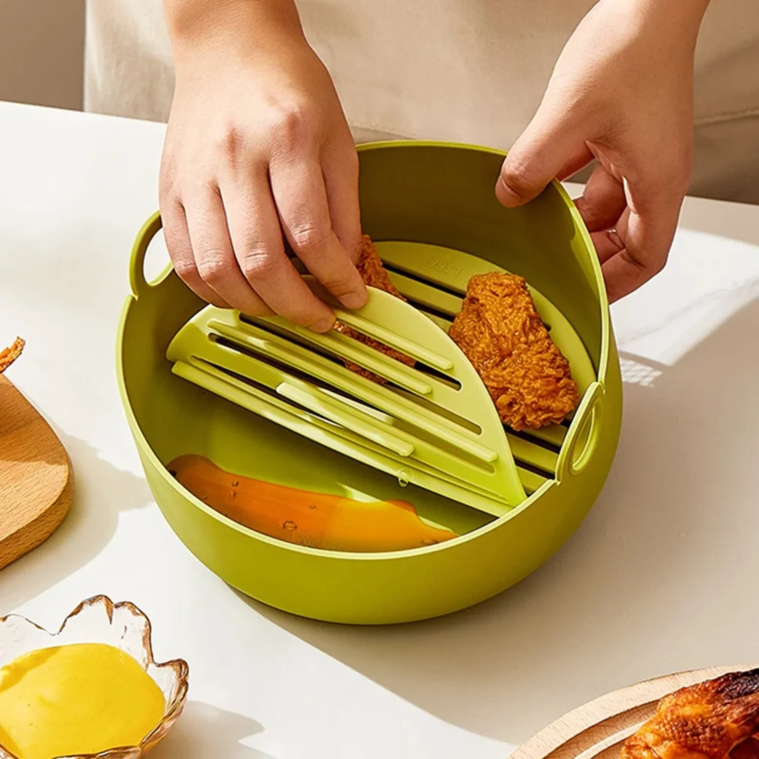 

Silicone Air Fryers Oven Baking Tray Pizza Fried Chicken Airfryer Easy To Clean Basket Reusable Airfryer Pan Liner Accessories