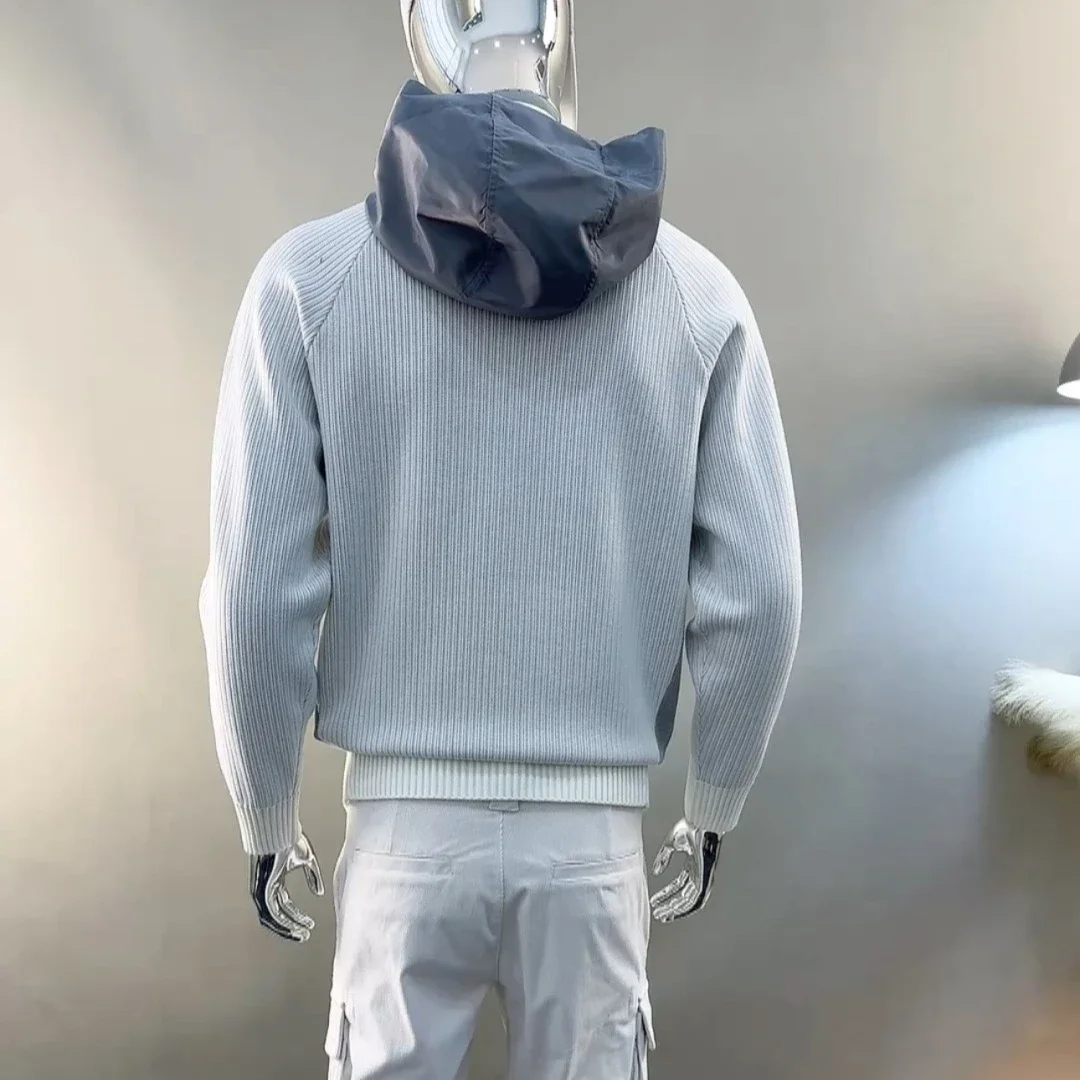 Men's Golf Hooded Knit Sweater 2026 Fall New Korean Style High-End Sporty Thick Thermal Wool Blend Breathable Stretch Cozy Daily