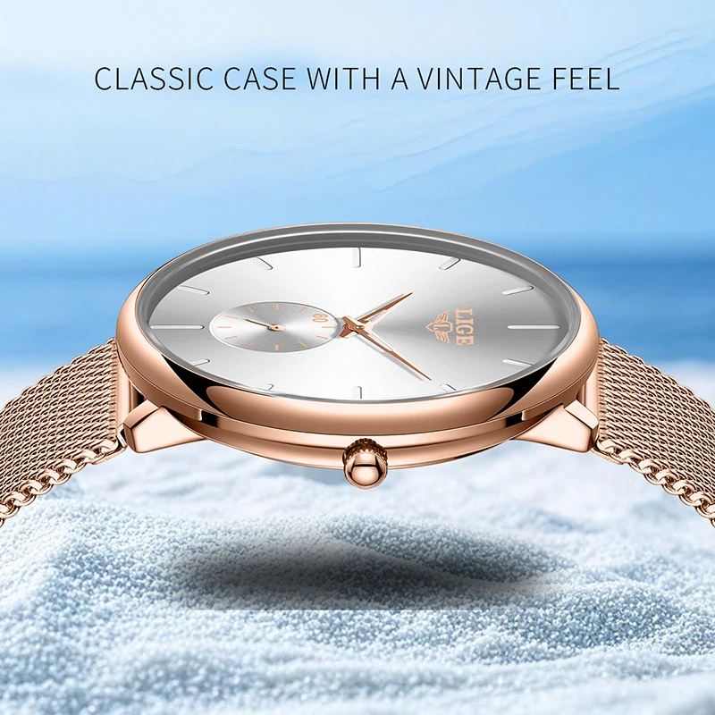 

2026 LIGE новые модные простые кварцевые наручные часы, деловые роскошные часы, мужские часы 30 м с водонепроницаемым сетчатым ремешком, женские подарки Reloj