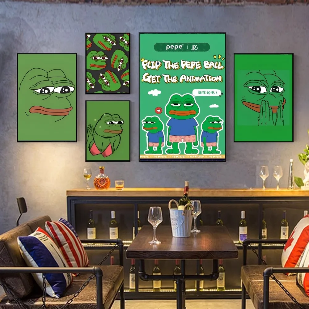 Sad Frog Pepe Poster Sticky HD Quality Wall Art Retro Posters for Home Kawaii Room Decor