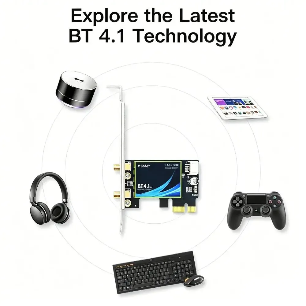 KEBIDUMEI AC1200 PCI‑E WiFi5 Network Card BT4.1 Dual Band 2.4G/5GHz Desktop Wireless Adapter For Windows PC