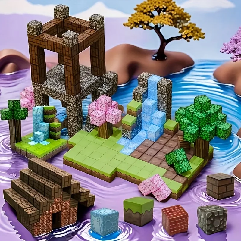 Zufällige magnetische Bausteine Mine World Building Spielzeug Magnet Cube Set für Junge Mädchen Kind DIY Modell Kinder STEM Sensorisches Spielzeug