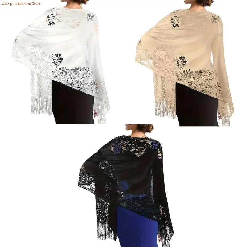F92D Women Bridal Shawl Tulle Graceful Lace Bridal Shawl for Special Event Wrap Shawl Wrap Lace Shrug Decoration